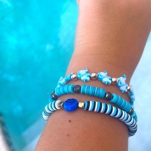 Pack of 3 clay beaded bracelets ,hand made,clay material